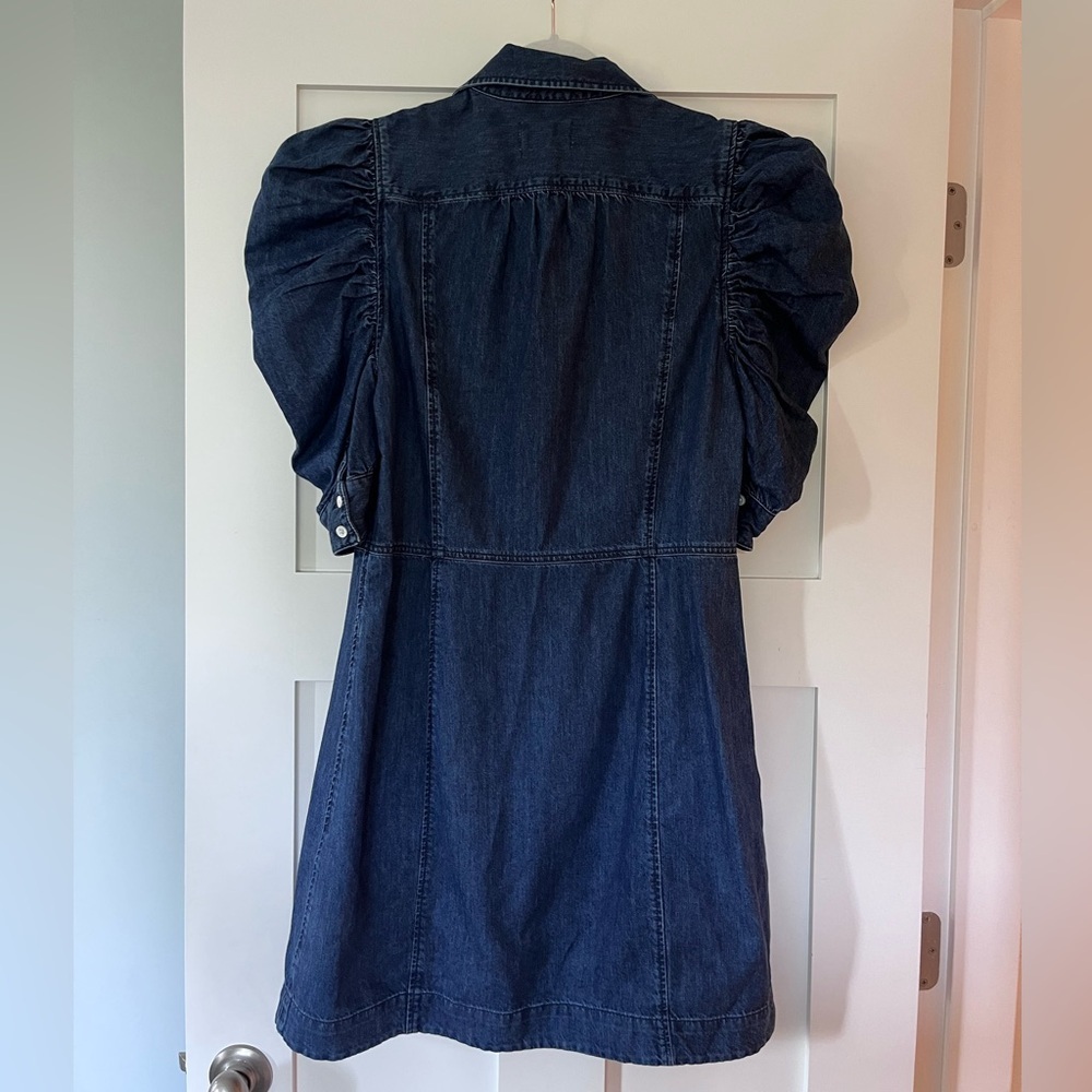 Frame Denim Dark Blue Puff-Sleeve Mini Shirt Dress - Picture 10 of 12